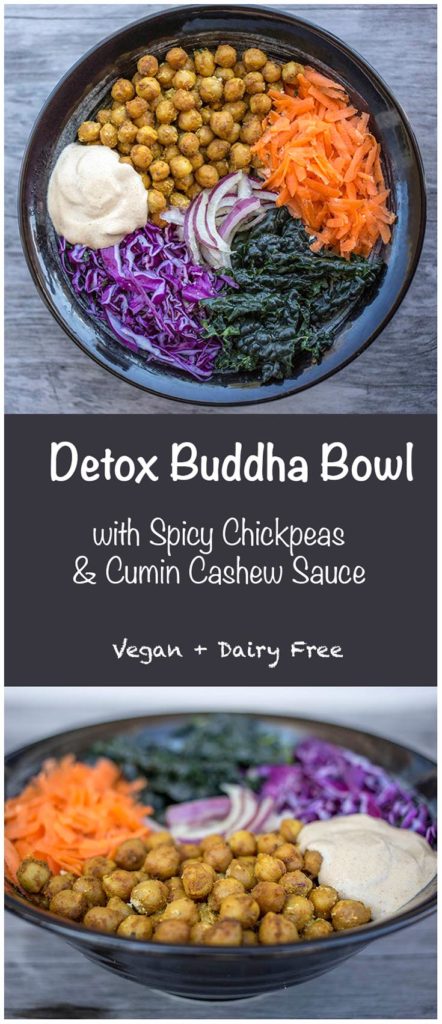 Detox Buddha Bowl with Spicy Chickpeas and Cumin Cashew Sauce