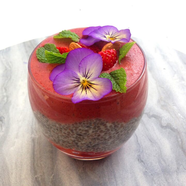 Close up of chia strawberry pudding.