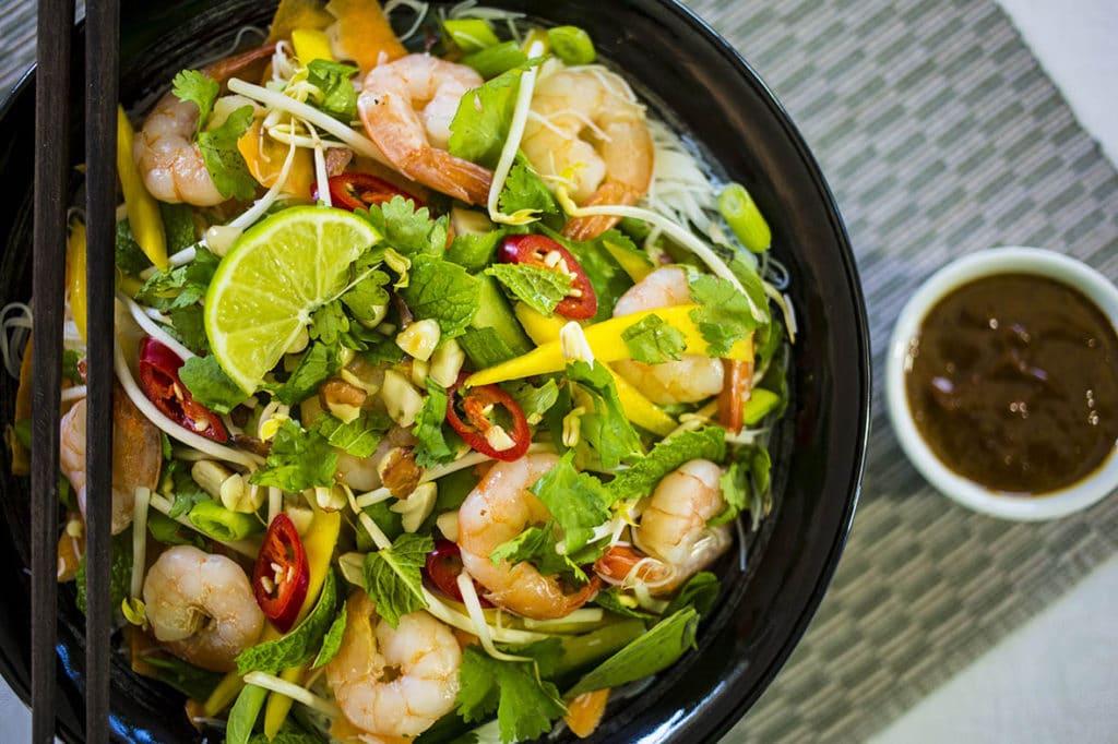 Vietnamese Noodle Salad with Spicy Peanut Sauce - A delicious fresh salad that is full of flavour. Gluten Free, Dairy Free, Refined Sugar Free.