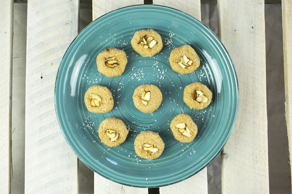 Close up of almond cookie dough bites