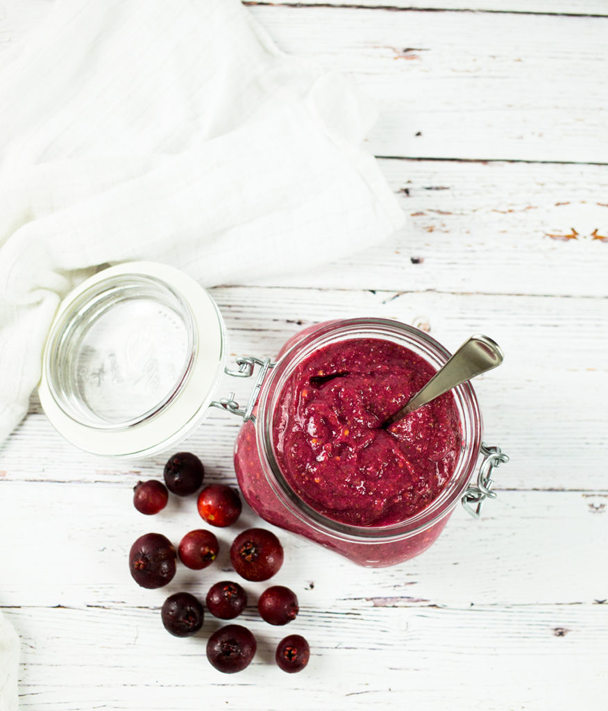 Chia Jam in a jar with a spoon