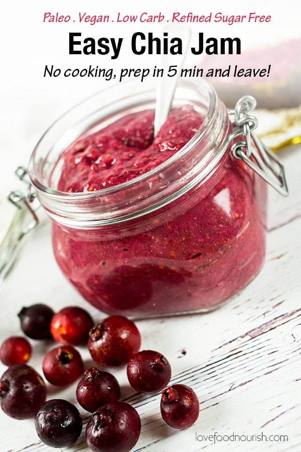 Easy Chia Jam - Healthy and tasty a delicious chia seed jam that is the perfect addition to toast, waffles, add to smoothies or porridge. Use fruit of your choice. This low carb and paleo jam requires no cooking and is a healthy snack or breakfast addition. Such an easy recipe - you can't go wrong! #chiaseeds #jam #paleorecipes #paleo #paleosnacks #vegan #veganrecipes #sugarfree #healthyrecipes #cleaneating #lowcarb #lowcarbrecipes #veganrecipes