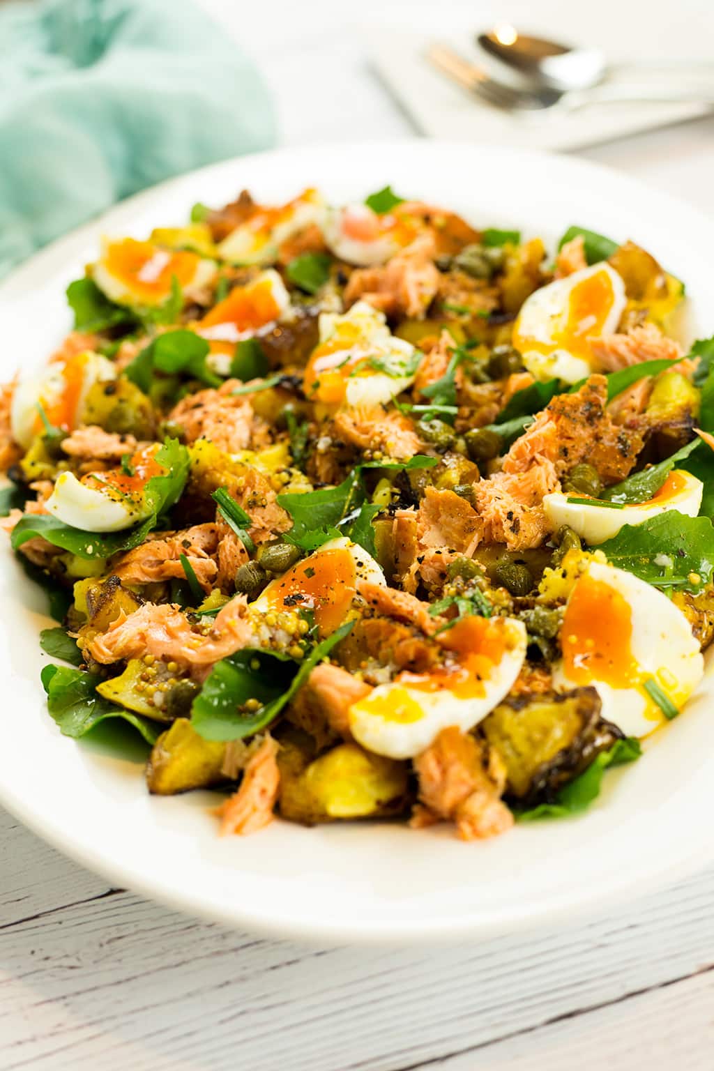 Hot Smoked Salmon Salad with Egg & Smashed Mustard ...