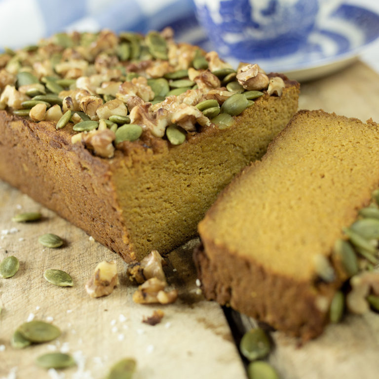 Close up of pumpkin bread sliced.