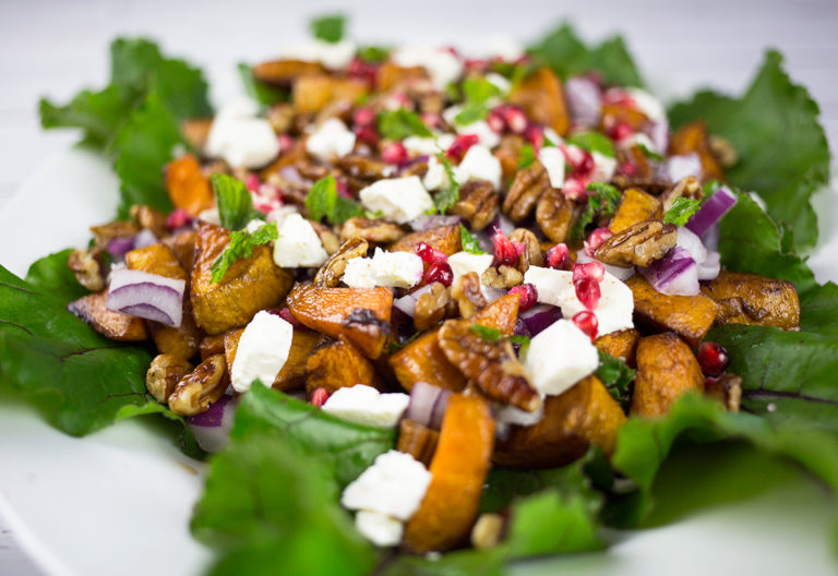 Roasted Sweet Potato Salad with Feta and Pomegranate