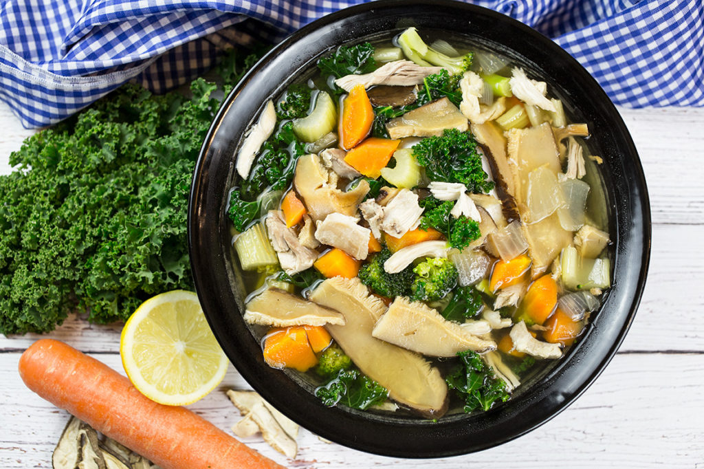 Healthy Homemade Chicken and Vegetable Miso Soup - Birds Eye view