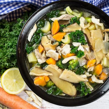 Healthy Homemade Chicken and Vegetable Miso Soup - Birds Eye view