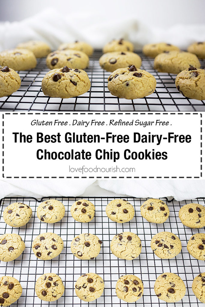 You will love these gluten free dairy free chocolate chip cookies. They are so easy to make and taste just like the original chocolate chip cookie if not better! These gluten free chocolate chip cookies are the perfect balance between slightly firm, light and airy. These cookies are gluten free, dairy free and refined sugar free, they also contain no xantham gum.#glutenfreechocolatechipcookies #dairyfreechocolatechipcookies #chocolatechipcookies #glutenfreebaking #dairyfreebaking #glutenfree