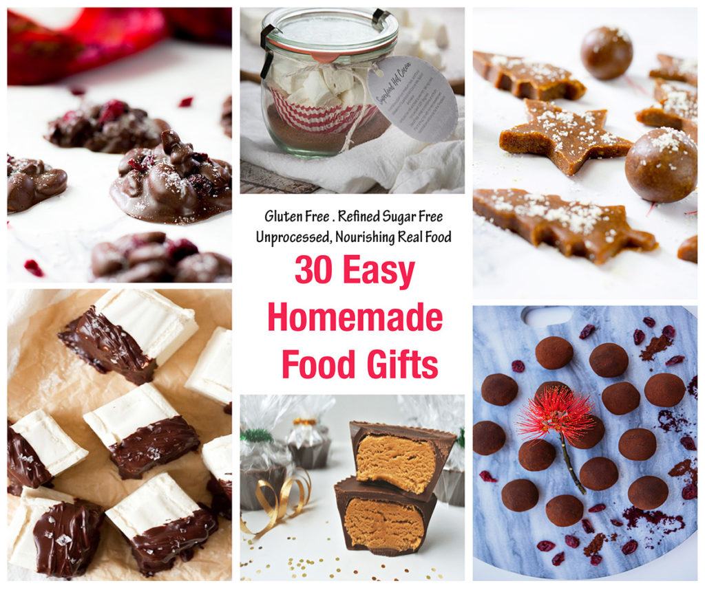 30 Easy Homemade gifts collage with a selction of homeomade gifts and text in the middle.