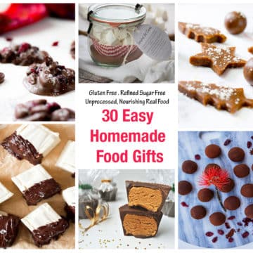 30 Easy Homemade gifts collage with a selction of homeomade gifts and text in the middle.