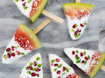 These watermelon coconut popsicles make a fun Christmas treat for the Kiwi or Australian summer. So easy to make, no added sugar or nasties, kids will love these fun and festive summer treats. Paleo, Vegan & Dairy Free. #paleorecipe #popsicles #watermelon #lowcarbrecipes #lowcarbdesserts #veganrecipes #sugarfreerecipes