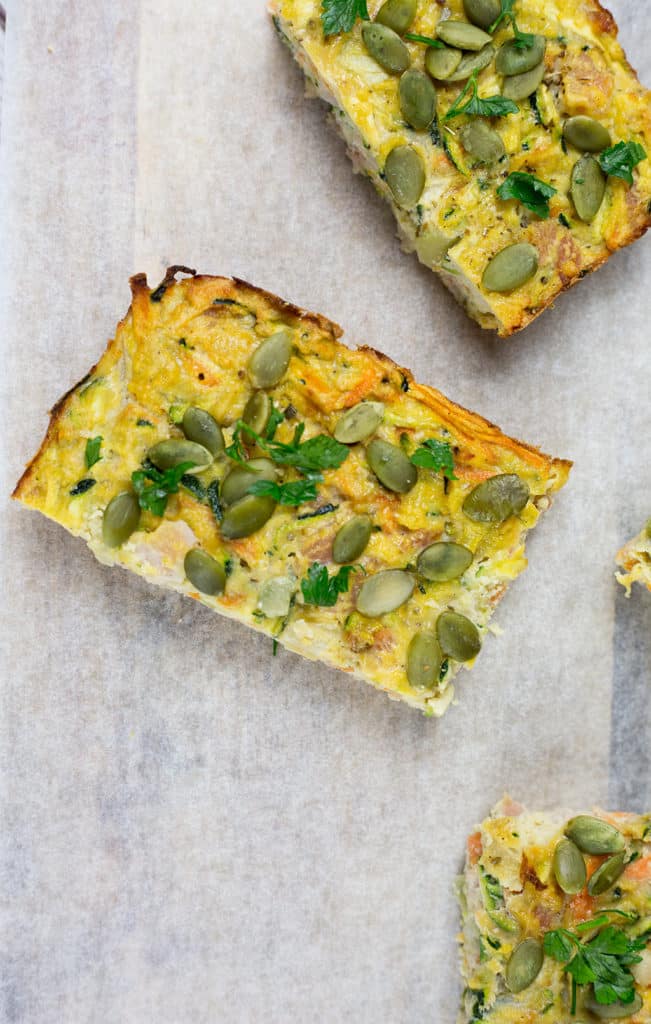 Birdseye view of zucchini and bacon slice