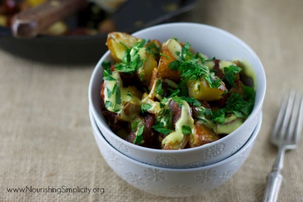 Red Potatoes with Spinach and Chorizo