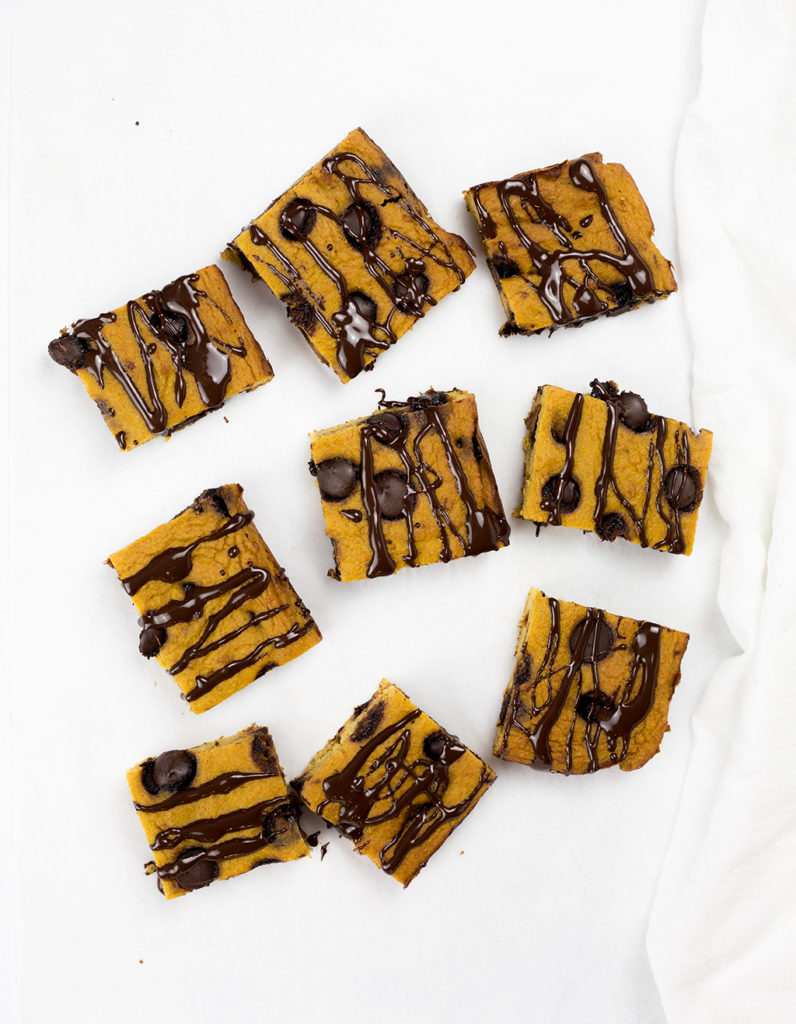 Pumpkin Chocolate Chip Bars on White Background