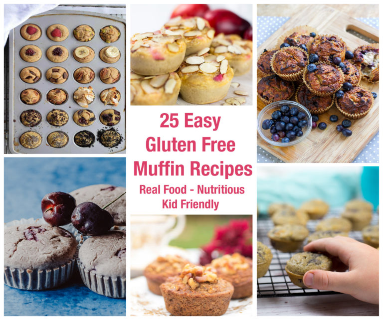 A collage of picture of gluten free muffins with text overlay.