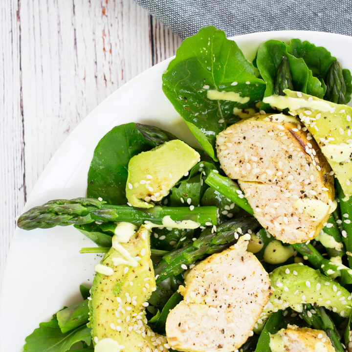 Chicken, Avocado & Asparagus Salad with Lemon Cashew Dressing (Paleo)