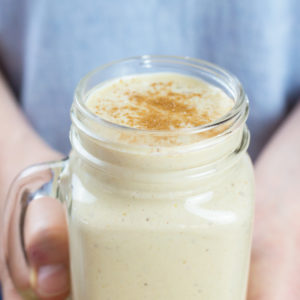 Close up of slated caramel smoothie for dairy-free category.