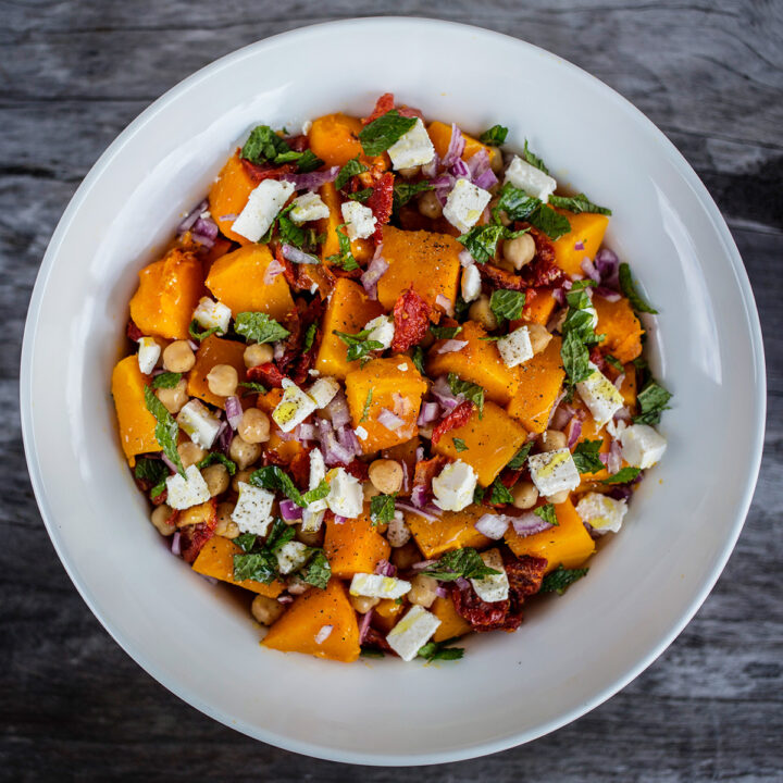 Roasted Pumpkin, Chickpea and Sundried Tomato Salad with Goats Feta