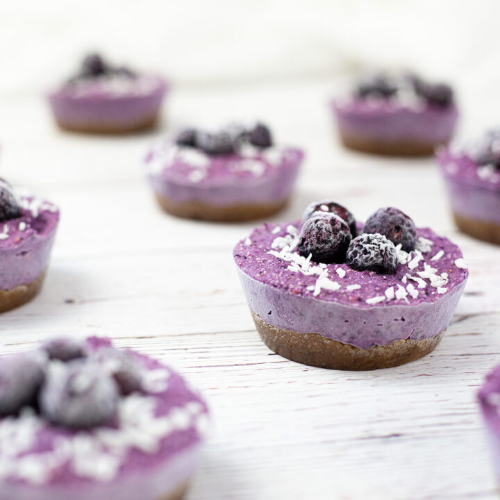 Vegan White Chocolate Blueberry Cheesecakes