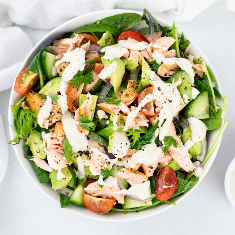 Smoked Salmon Avocado Salad with Lemon Cashew Dressing