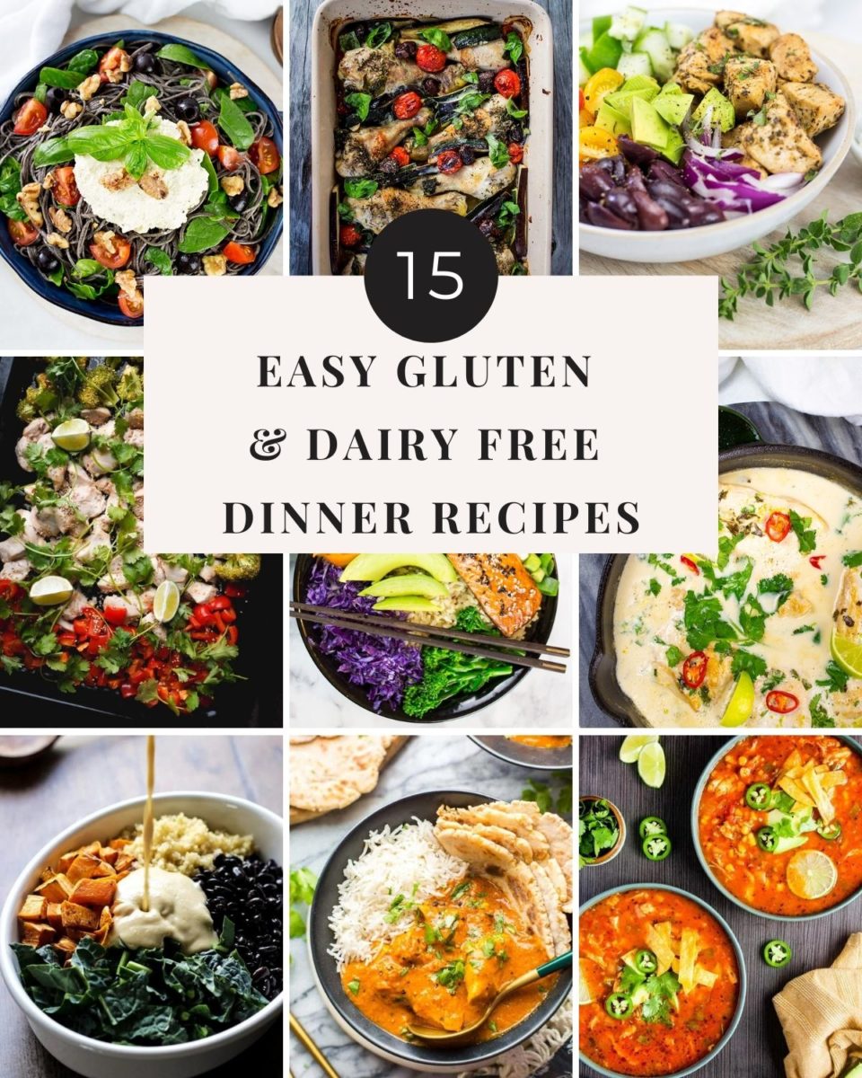 Collage of gluten free dairy free dinner recipes.