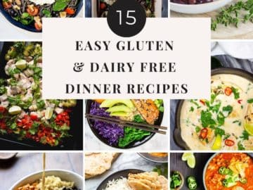 Collage of gluten free dairy free dinner recipes.