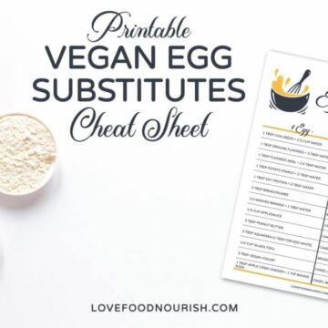 Vegan Egg Substitute chart with rolling pin and dough and butter to the side.