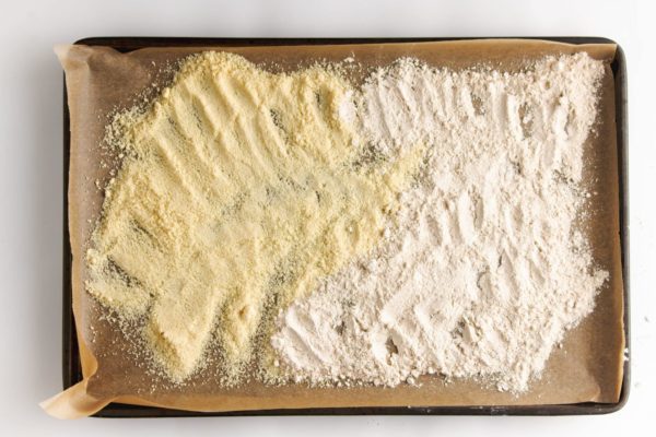 Flour and almond meal on baking tray