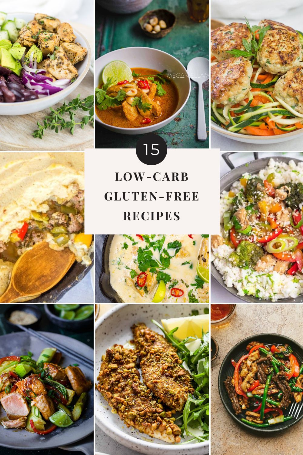 Gluten-Free Low Carb Recipes - Collage of photos with text overlay.
